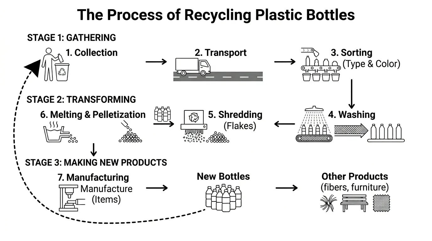 The process of recycling plastic bottles